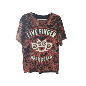Five 5 Finger Death Punch Shirt Medium Men's All Over Print Black Red And White
